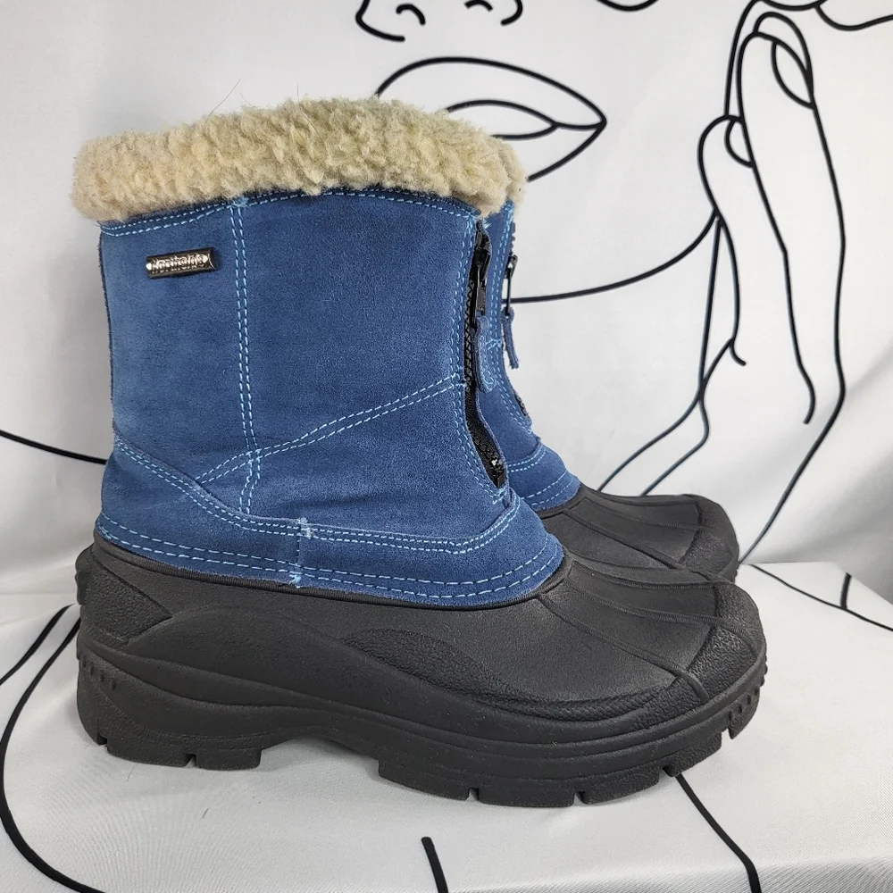 Northside ThermoLite Thin Insulation 9 Denim Blue Black Suede Zip Ankle Boots - Picture 3 of 9